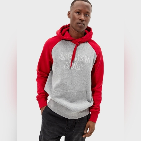 American Eagle Grey and Red Pullover Hoodie L - Picture 1 of 6